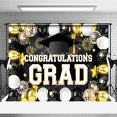Aperturee - Aperturee Black Silver Gold Balloons Cheers Graduation Backdrop
